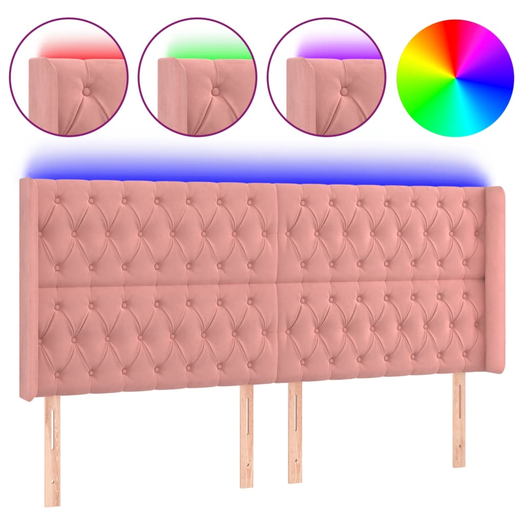 Hoofdbord Led Fluweel 1 183 x 16 x 118/128 cm Roze
