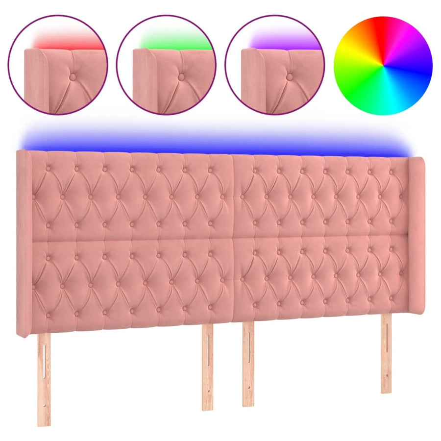 Hoofdbord Led Fluweel 1 183 x 16 x 118/128 cm Roze