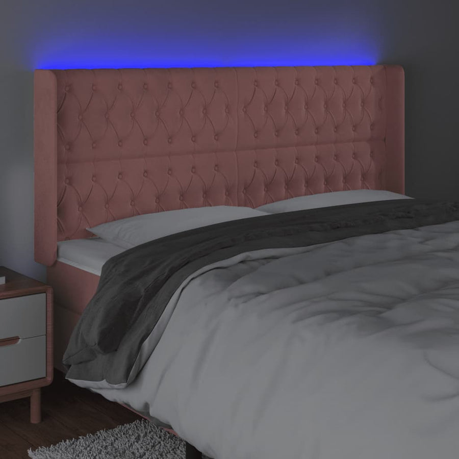 Hoofdbord Led Fluweel 1 183 x 16 x 118/128 cm Roze