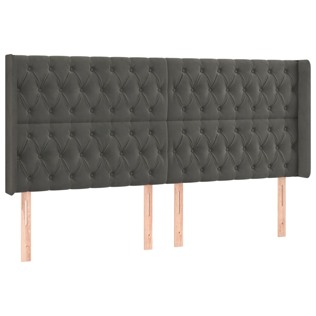 Hoofdbord Led Fluweel 203 x 16 x 118/128 cm Donkergrijs