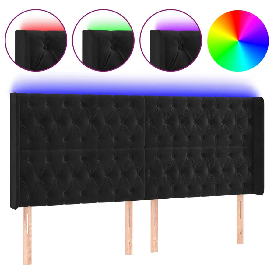 Hoofdbord Led Fluweel 203 x 16 x 118/128 cm Zwart