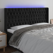 Hoofdbord 203x16x118/128 cm fluweel zwart LED