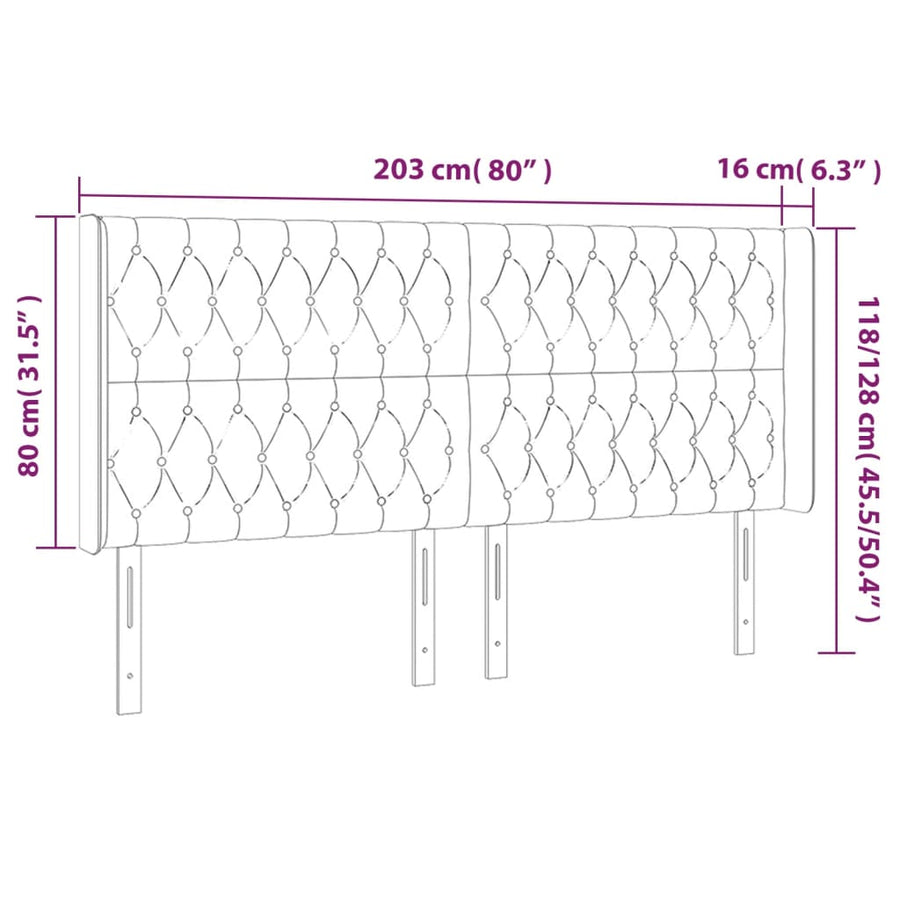 Hoofdbord Led Fluweel 203 x 16 x 118/128 cm