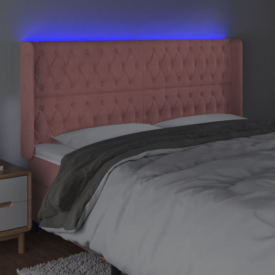 Hoofdbord Led Fluweel 203 x 16 x 118/128 cm Roze