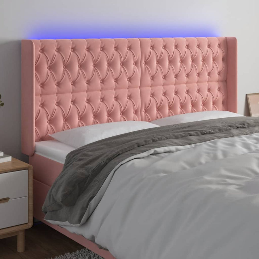 Hoofdbord Led Fluweel 203 x 16 x 118/128 cm Roze