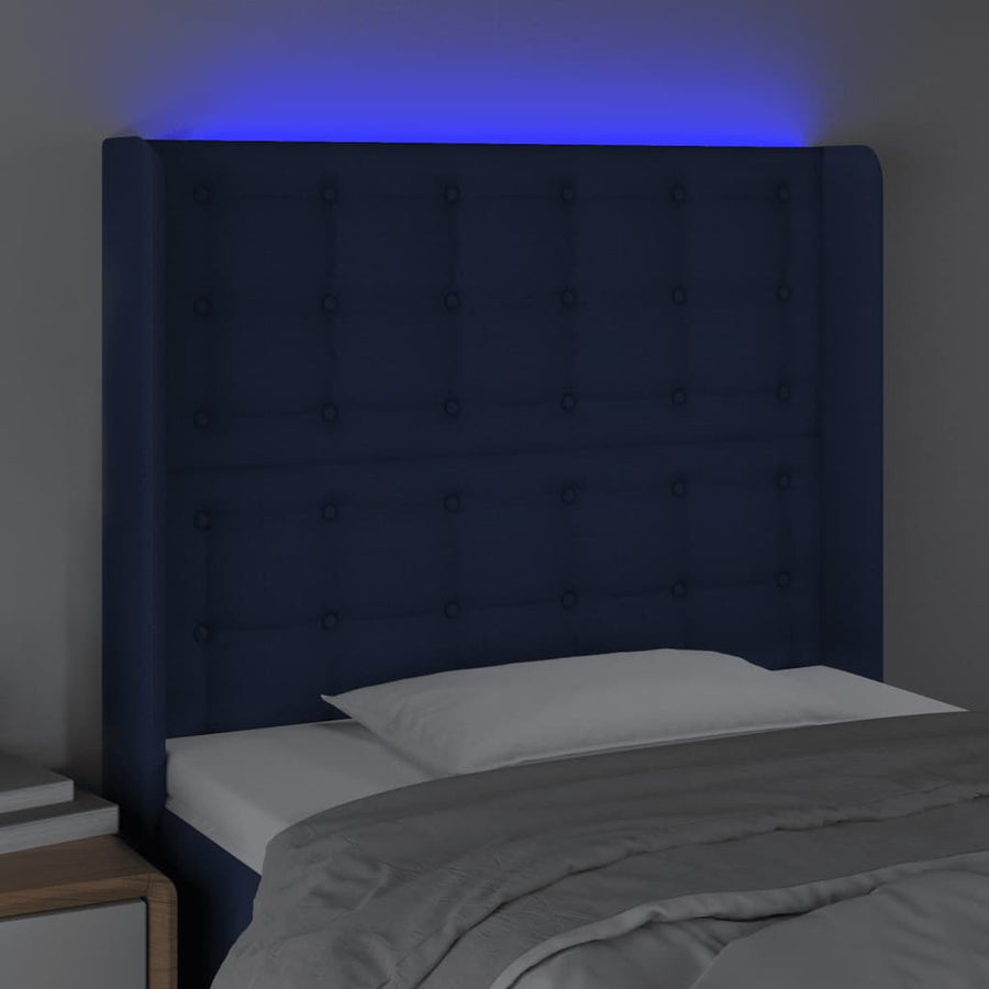Hoofdbord LED 103x16x118/128 cm stof blauw 103 x 16 x 118/128 cm Blauw