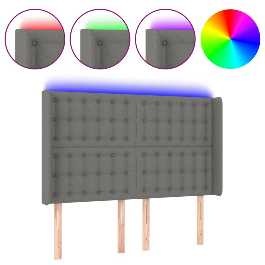 Hoofdbord Led Stof 1 147 x 16 x 118/128 cm Donkergrijs