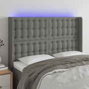 Hoofdbord 147x16x118/128 cm stof donkergrijs LED