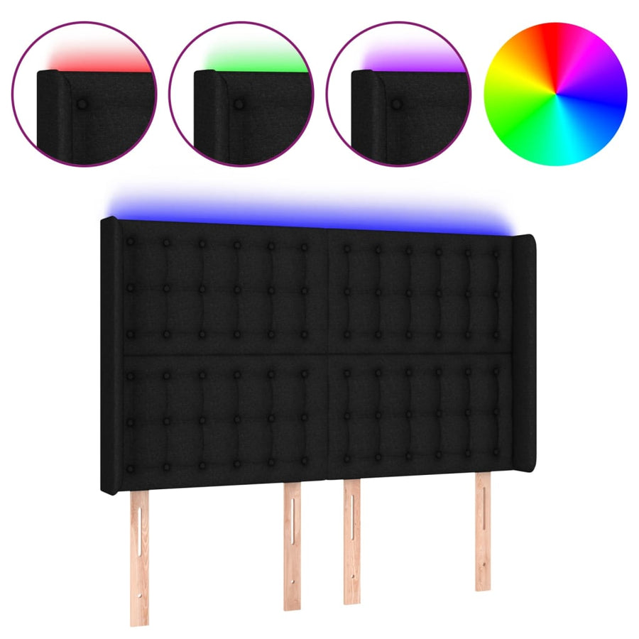 Hoofdbord Led Stof 1 147 x 16 x 118/128 cm Zwart