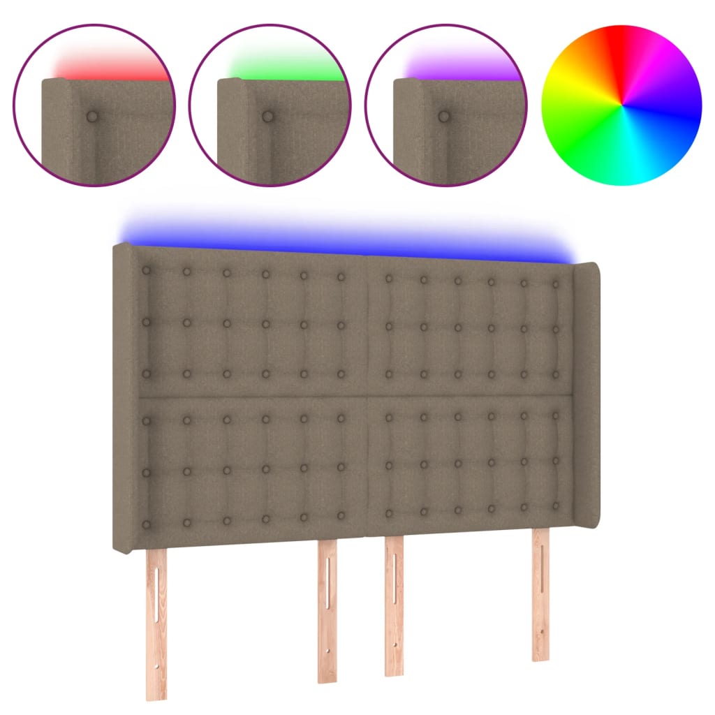 Hoofdbord Led Stof 1 147 x 16 x 118/128 cm Taupe
