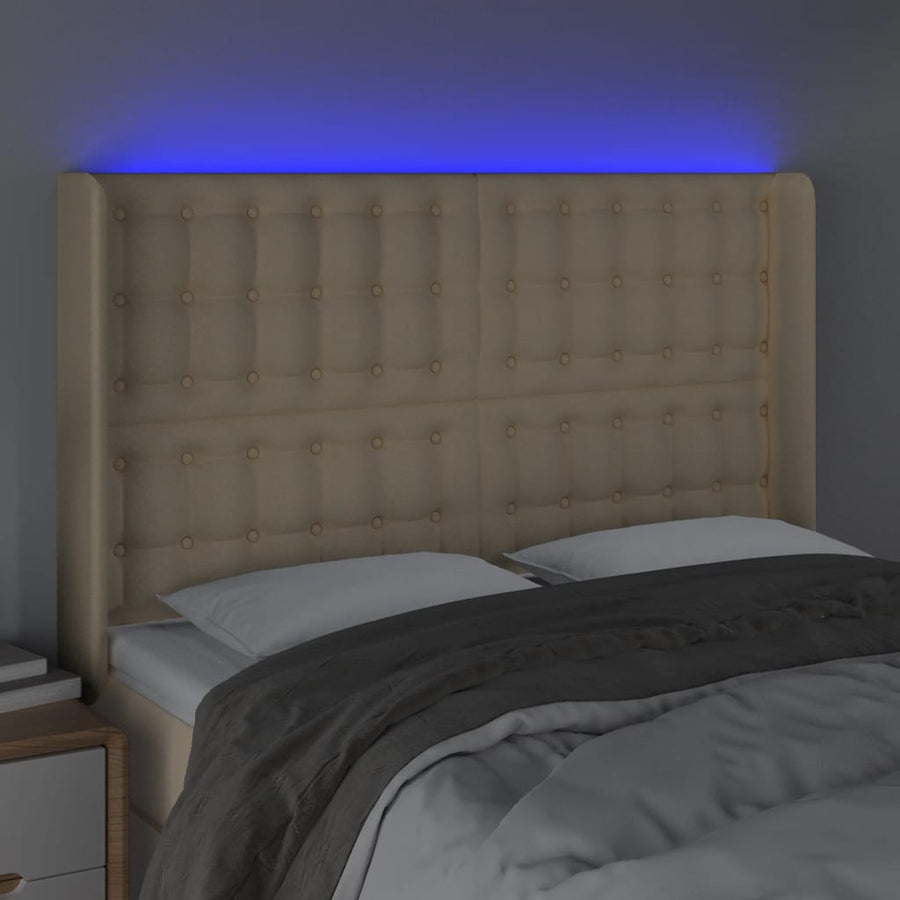 Hoofdbord Led Stof Kleurig 147 x 16 x 118/128 cm Crème