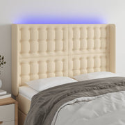 Hoofdbord 147x16x118/128 cm stof crèmekleurig met LED