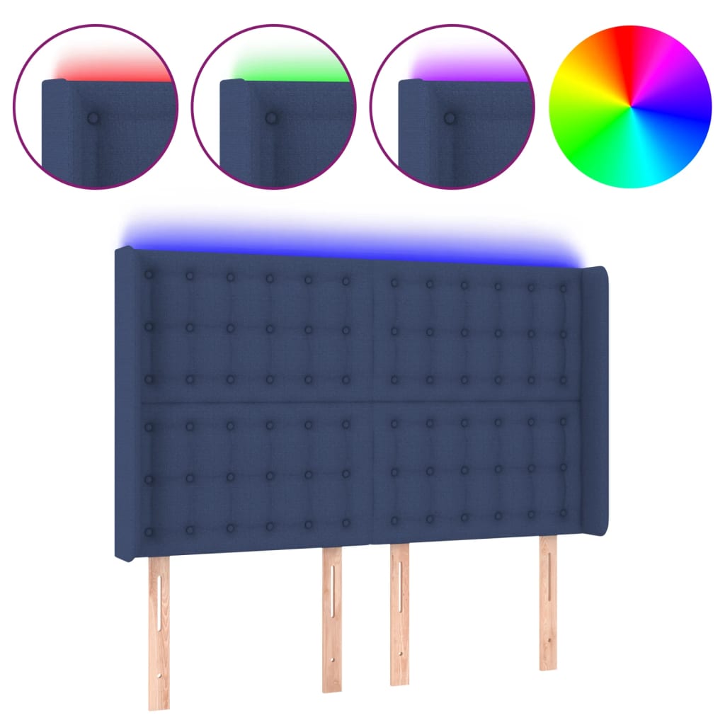 Hoofdbord Led Stof 1 147 x 16 x 118/128 cm Blauw