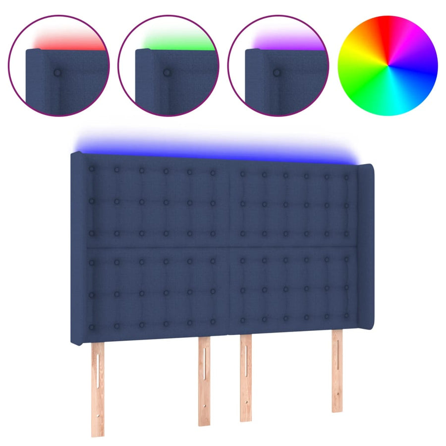 Hoofdbord Led Stof 1 147 x 16 x 118/128 cm Blauw