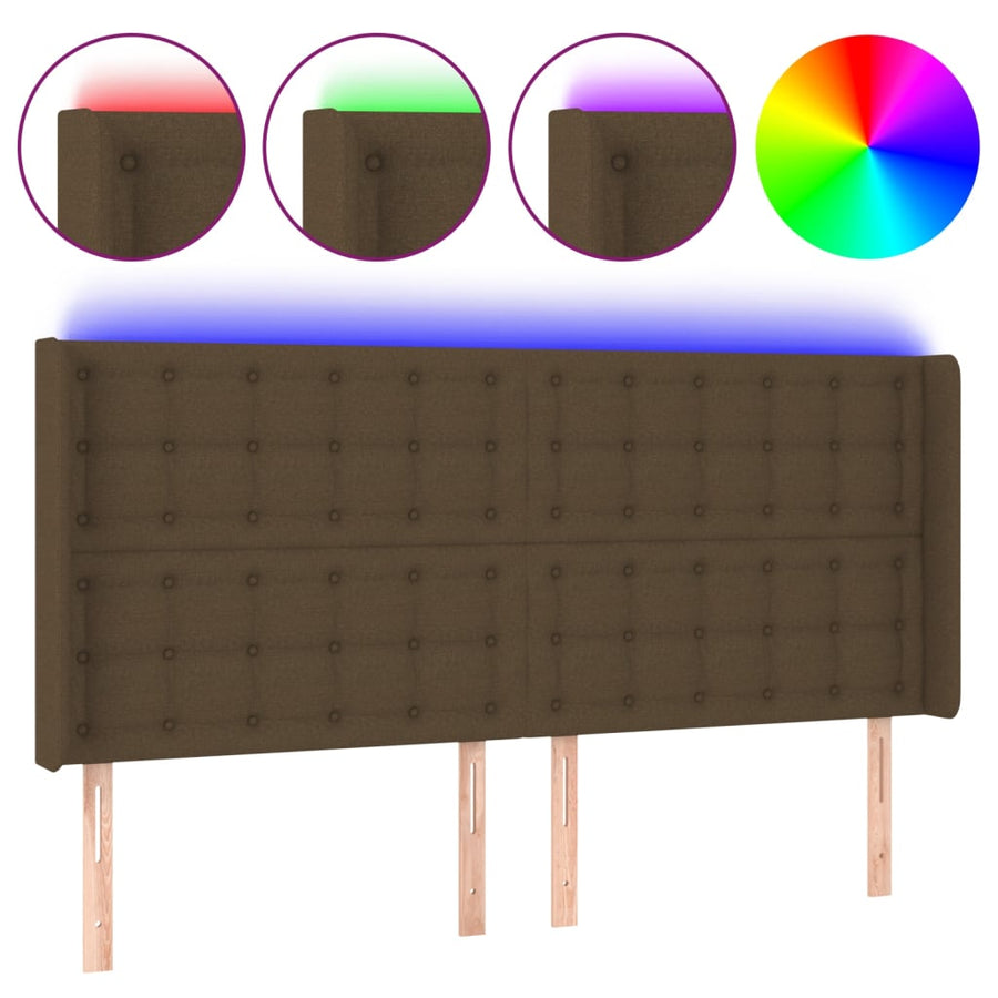 Hoofdbord Led Stof 163 x 16 x 118/128 cm Donkerbruin
