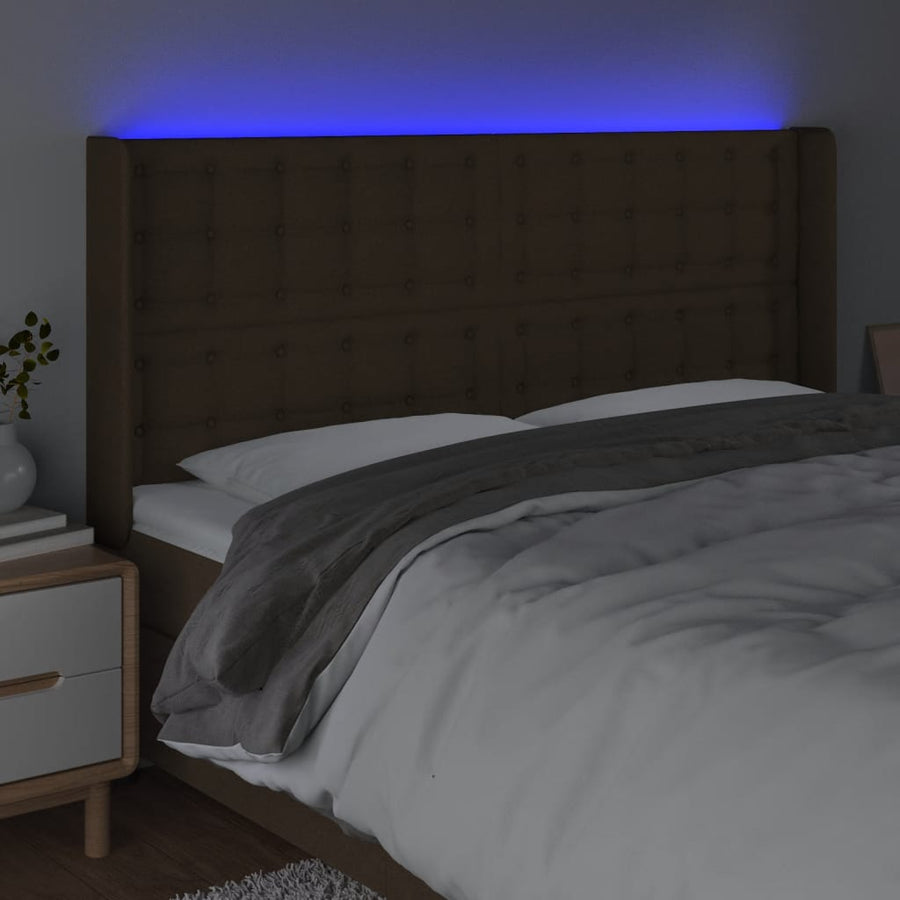 Hoofdbord Led Stof 163 x 16 x 118/128 cm Donkerbruin