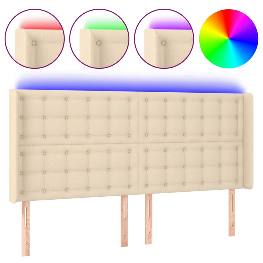 Hoofdbord Led 163X16X118/128 Cm Stof Crèmekleurig 163 x 16 x 118/128 cm