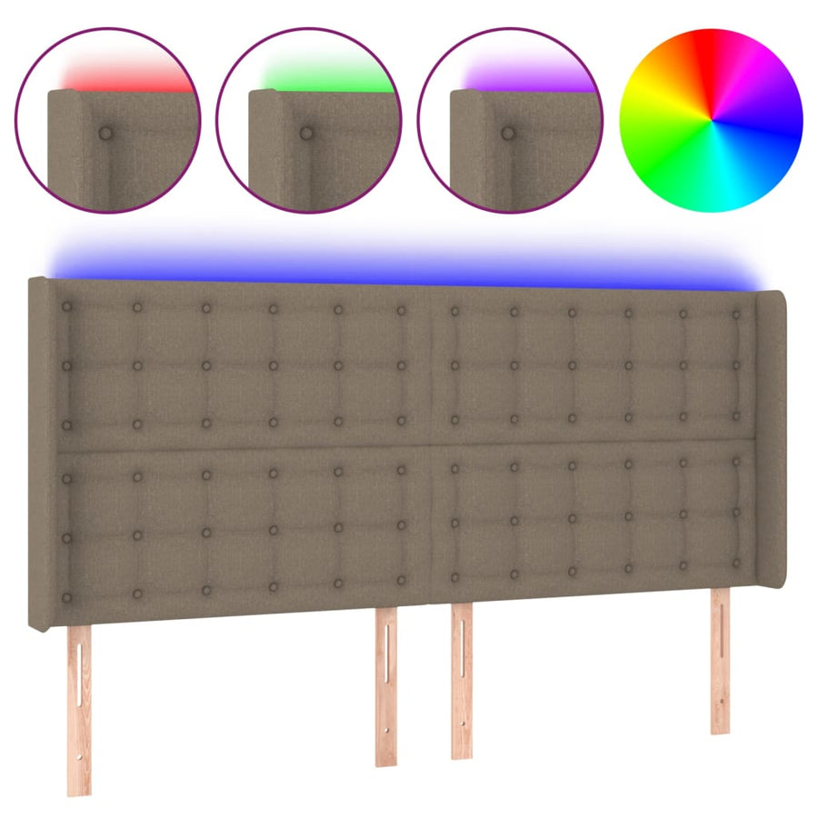 Hoofdbord Led Stof 1 183 x 16 x 118/128 cm Taupe