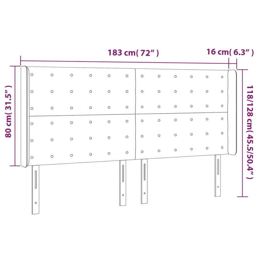 Hoofdbord LED 183x16x118/128 cm stof blauw