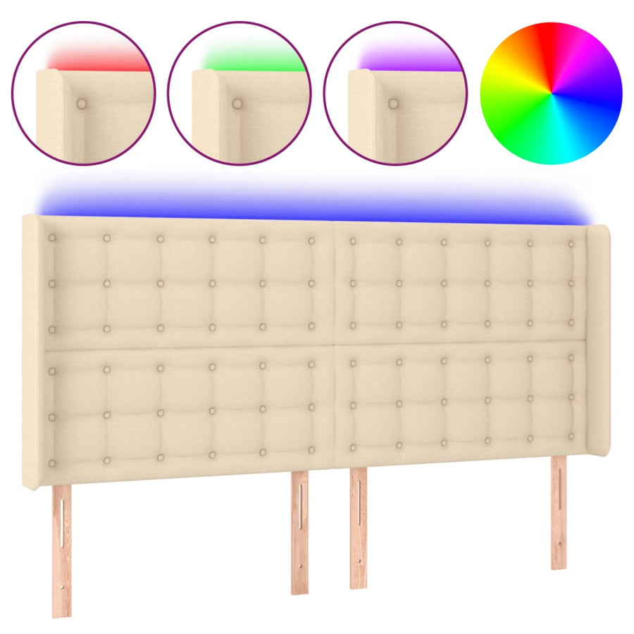Hoofdbord Led Stof Kleurig 1 203 x 16 x 118/128 cm Crème
