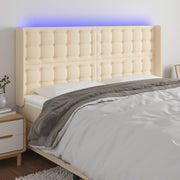 Hoofdbord 203x16x118/128 cm stof crèmekleurig LED
