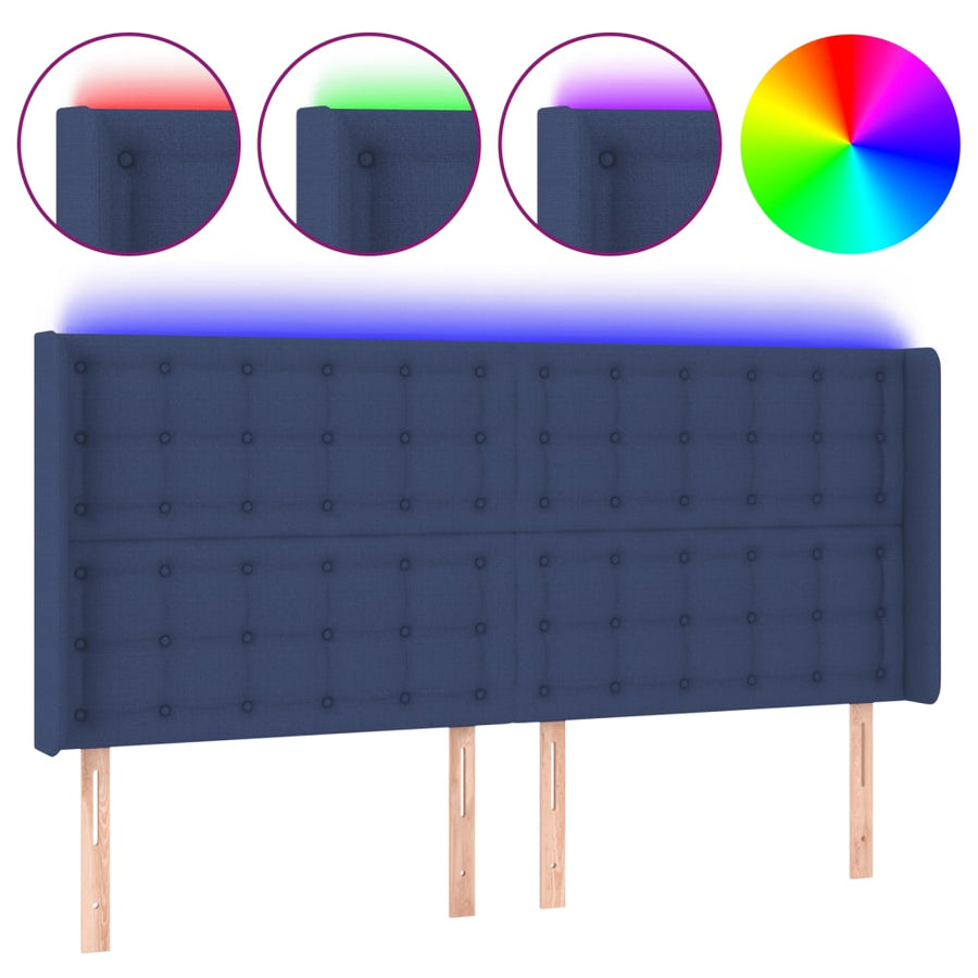 Hoofdbord Led Stof 203 x 16 x 118/128 cm Blauw