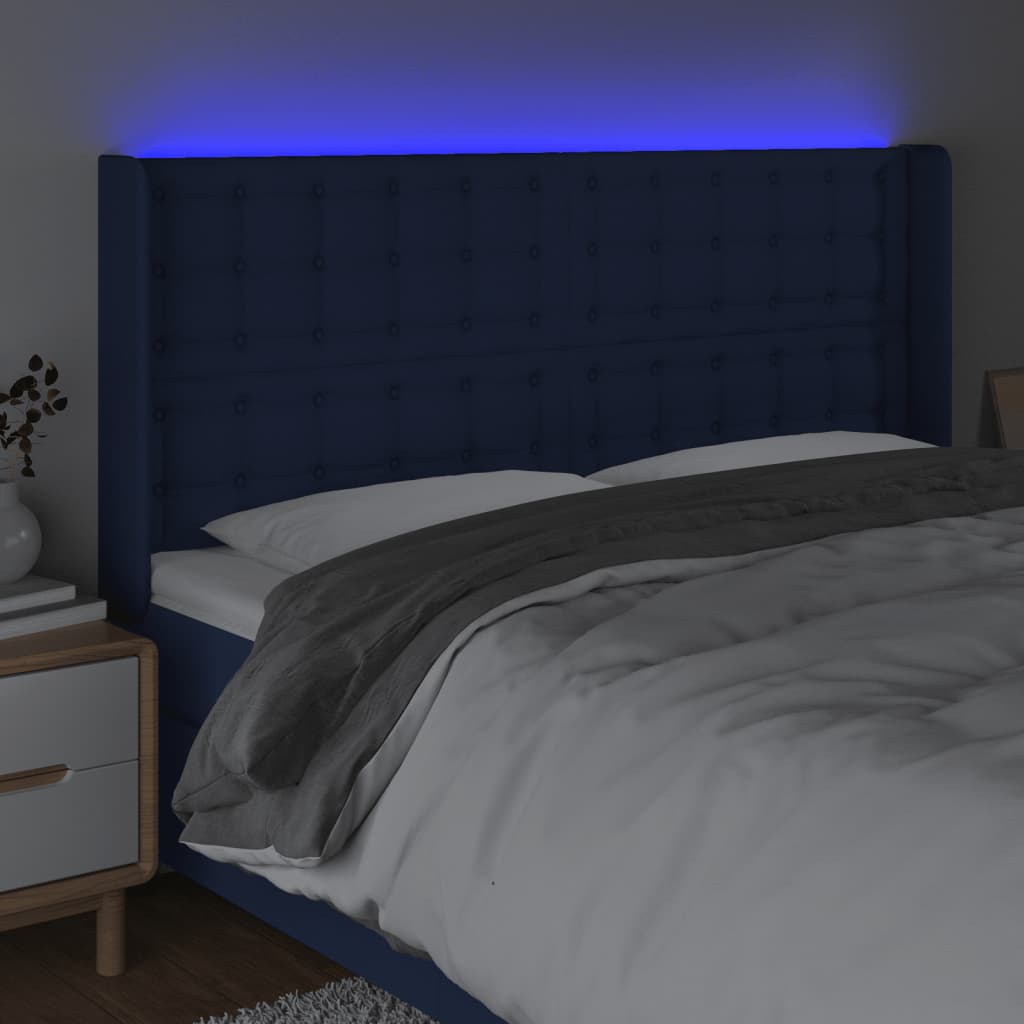 Hoofdbord Led Stof 203 x 16 x 118/128 cm Blauw