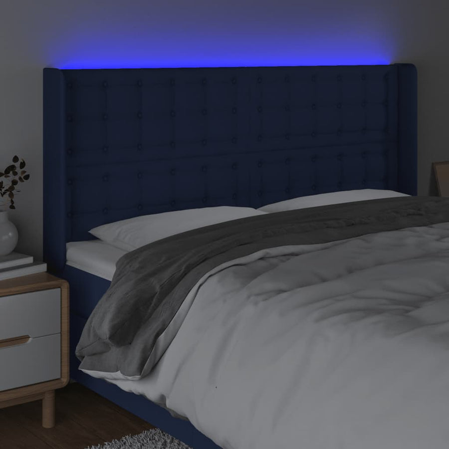 Hoofdbord Led Stof 203 x 16 x 118/128 cm Blauw