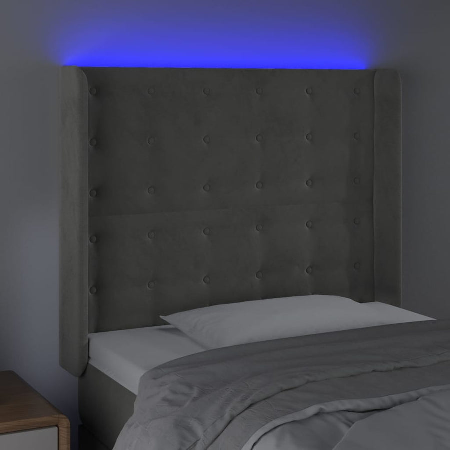 Hoofdbord Led Fluweel 83 x 16 x 118/128 cm Lichtgrijs
