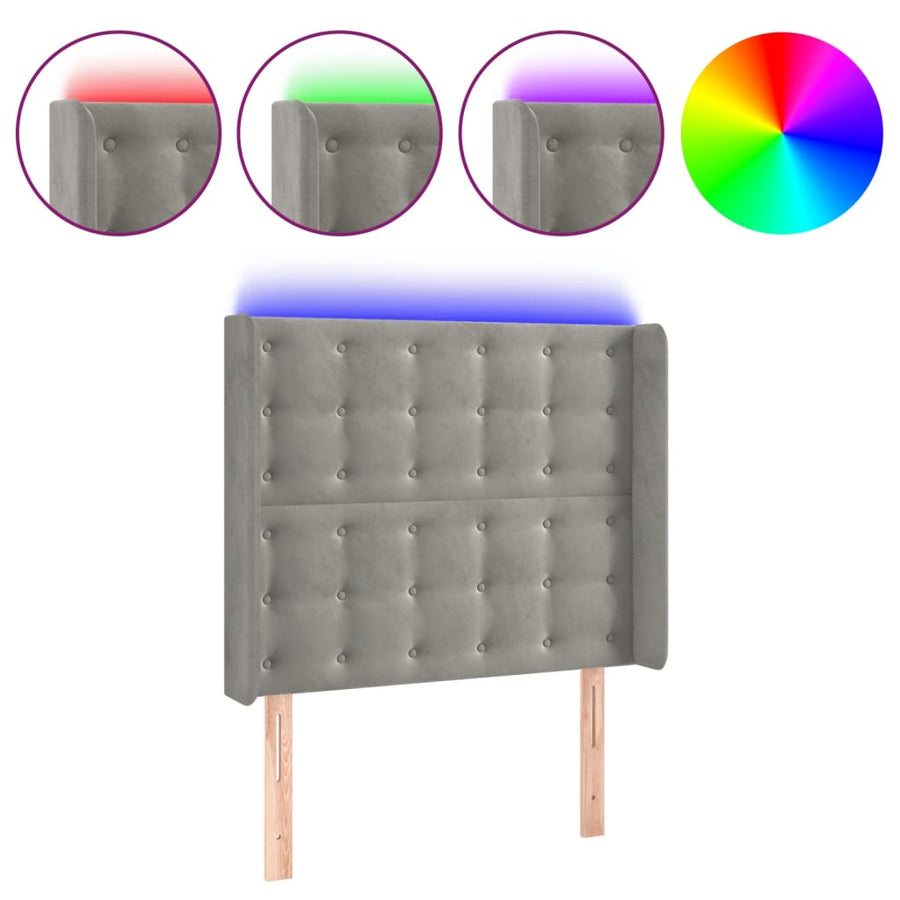 Hoofdbord Led Fluweel 93 x 16 x 118/128 cm Lichtgrijs