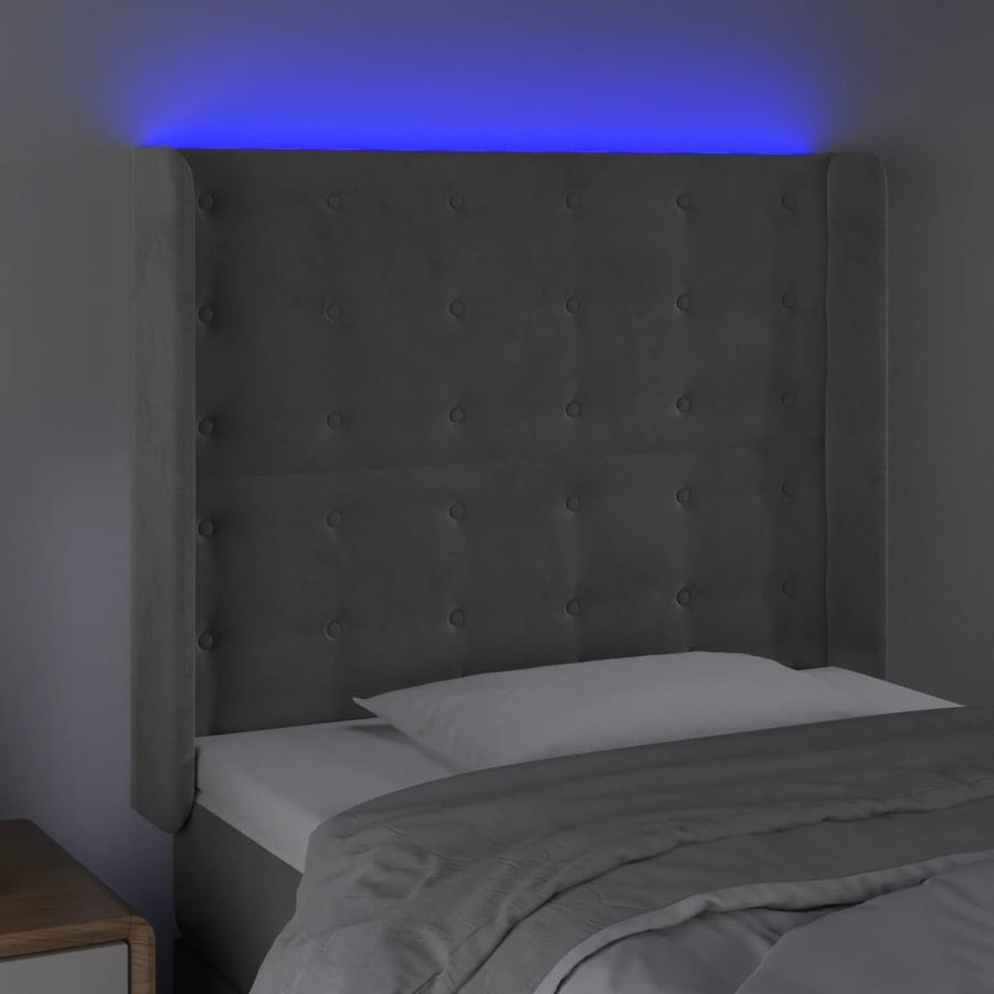Hoofdbord Led Fluweel 93 x 16 x 118/128 cm Lichtgrijs