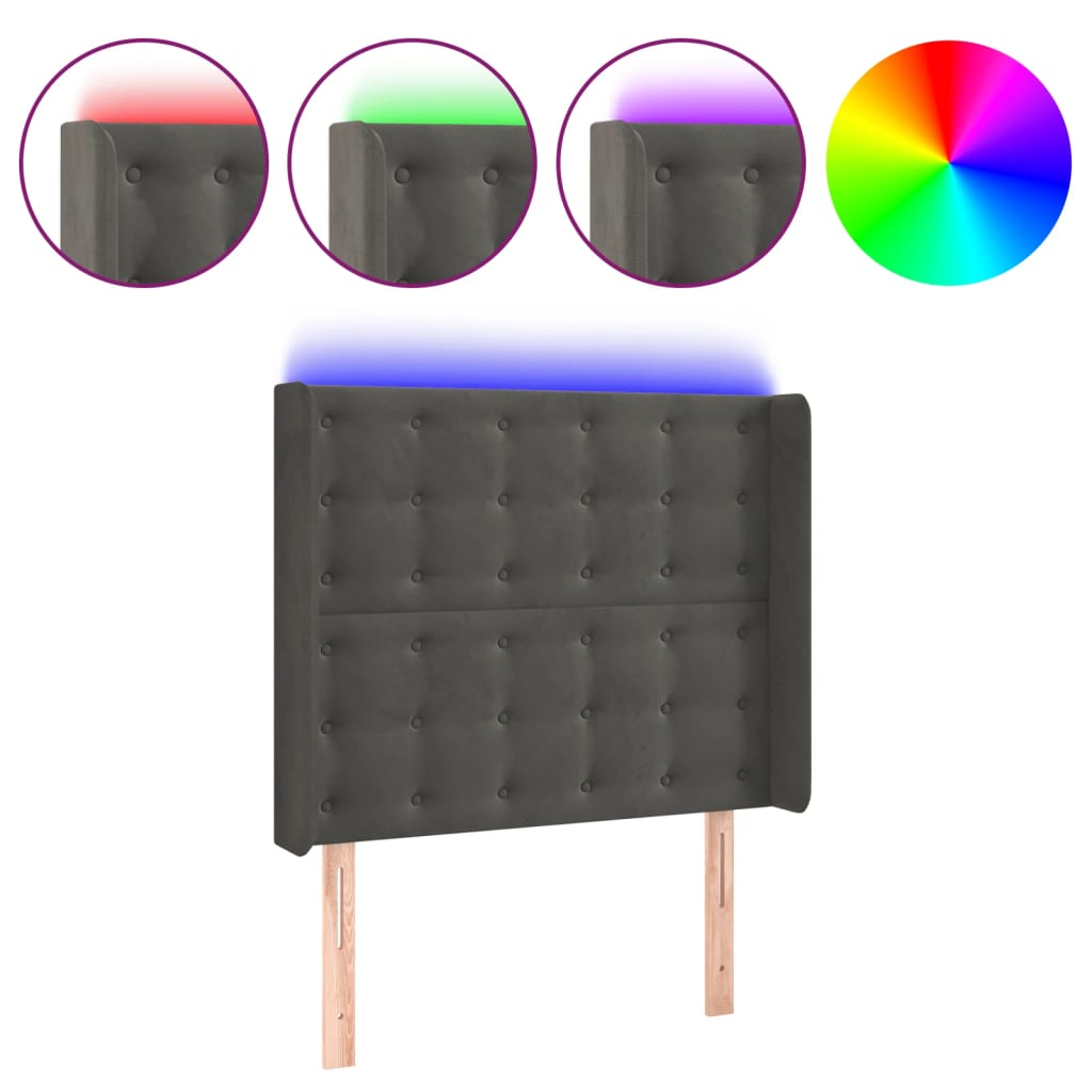 Hoofdbord Led Fluweel 93 x 16 x 118/128 cm Donkergrijs