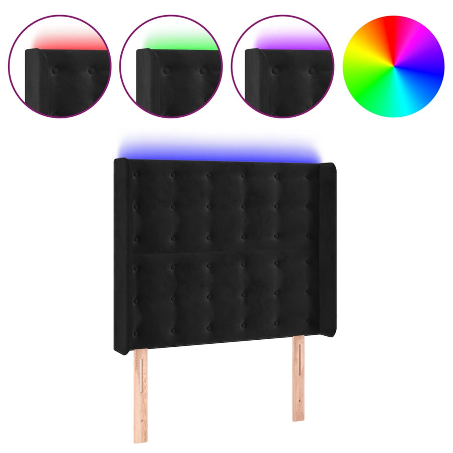 Hoofdbord Led Fluweel 93 x 16 x 118/128 cm Zwart