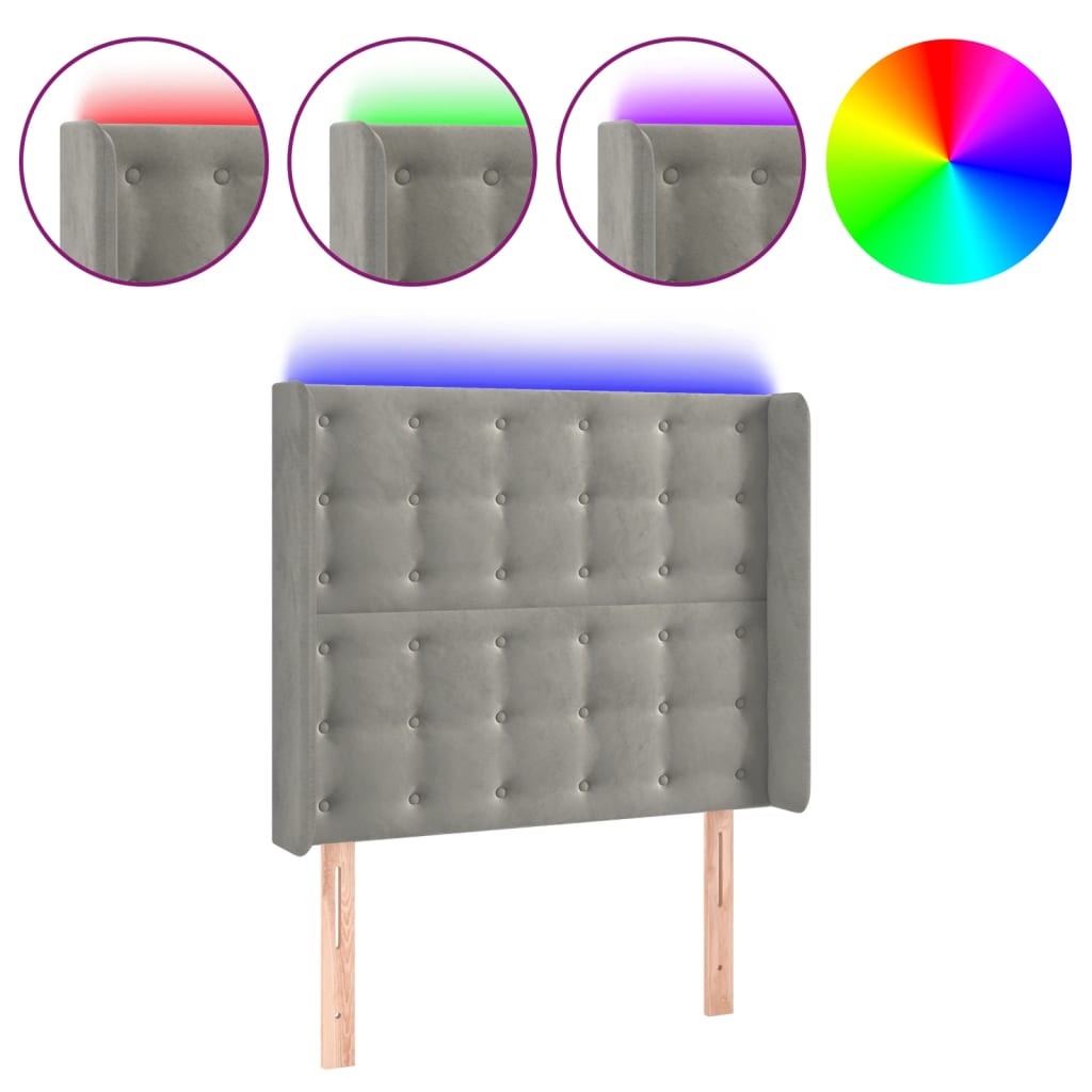 Hoofdbord Led Fluweel 103 x 16 x 118/128 cm Lichtgrijs