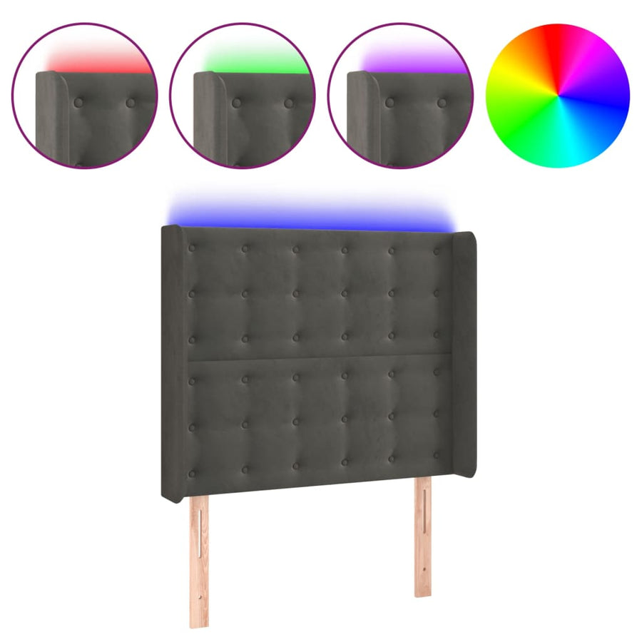 Hoofdbord Led Fluweel 103 x 16 x 118/128 cm Donkergrijs