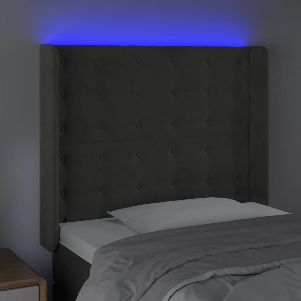 Hoofdbord Led Fluweel 103 x 16 x 118/128 cm Donkergrijs