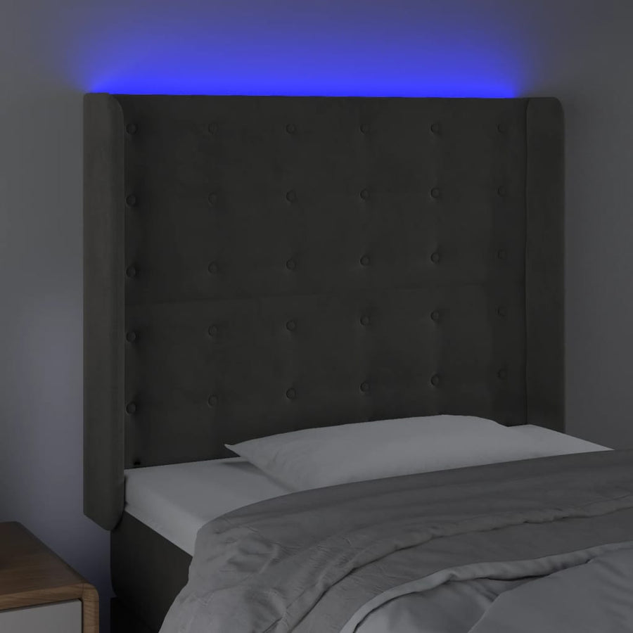 Hoofdbord Led Fluweel 103 x 16 x 118/128 cm Donkergrijs