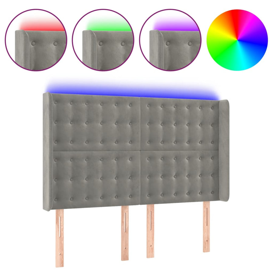 Hoofdbord Led Fluweel 147 x 16 x 118/128 cm Lichtgrijs