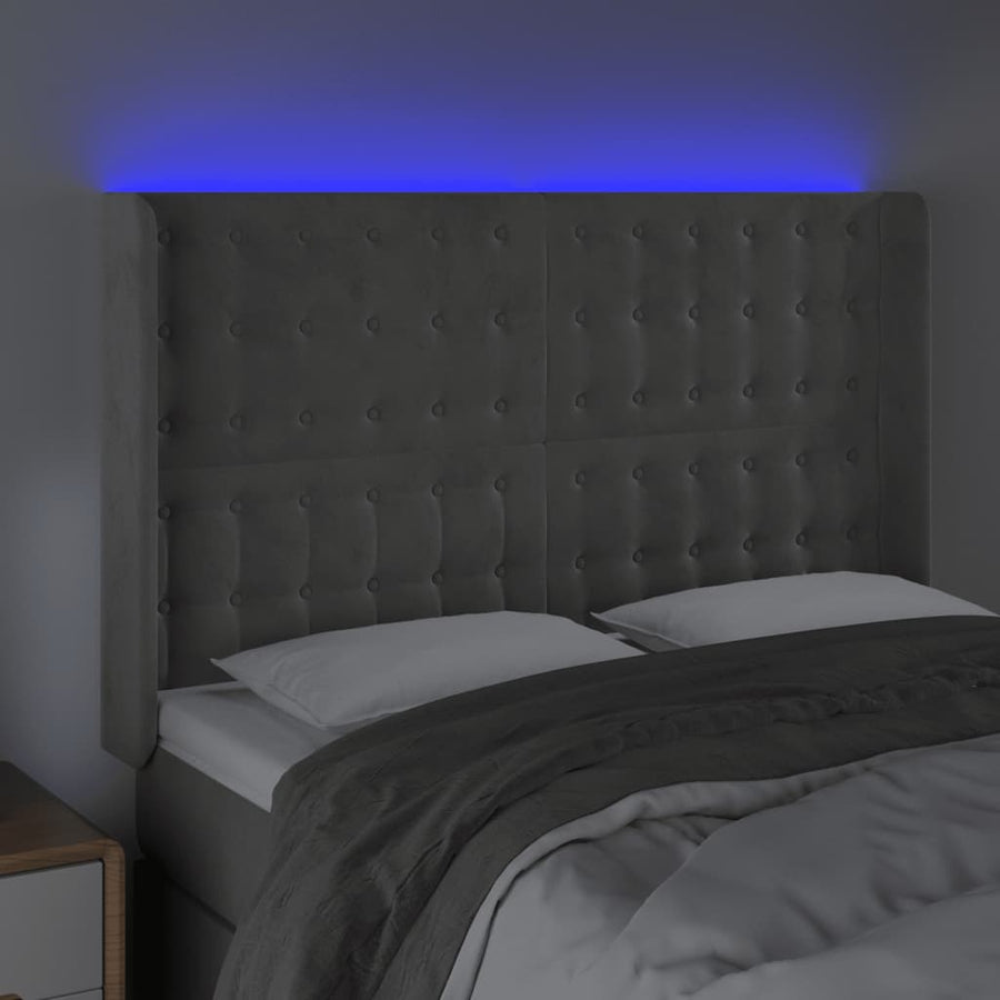 Hoofdbord Led Fluweel 147 x 16 x 118/128 cm Lichtgrijs