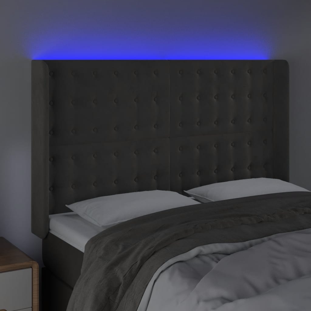 Hoofdbord Led Fluweel 1 147 x 16 x 118/128 cm Donkergrijs