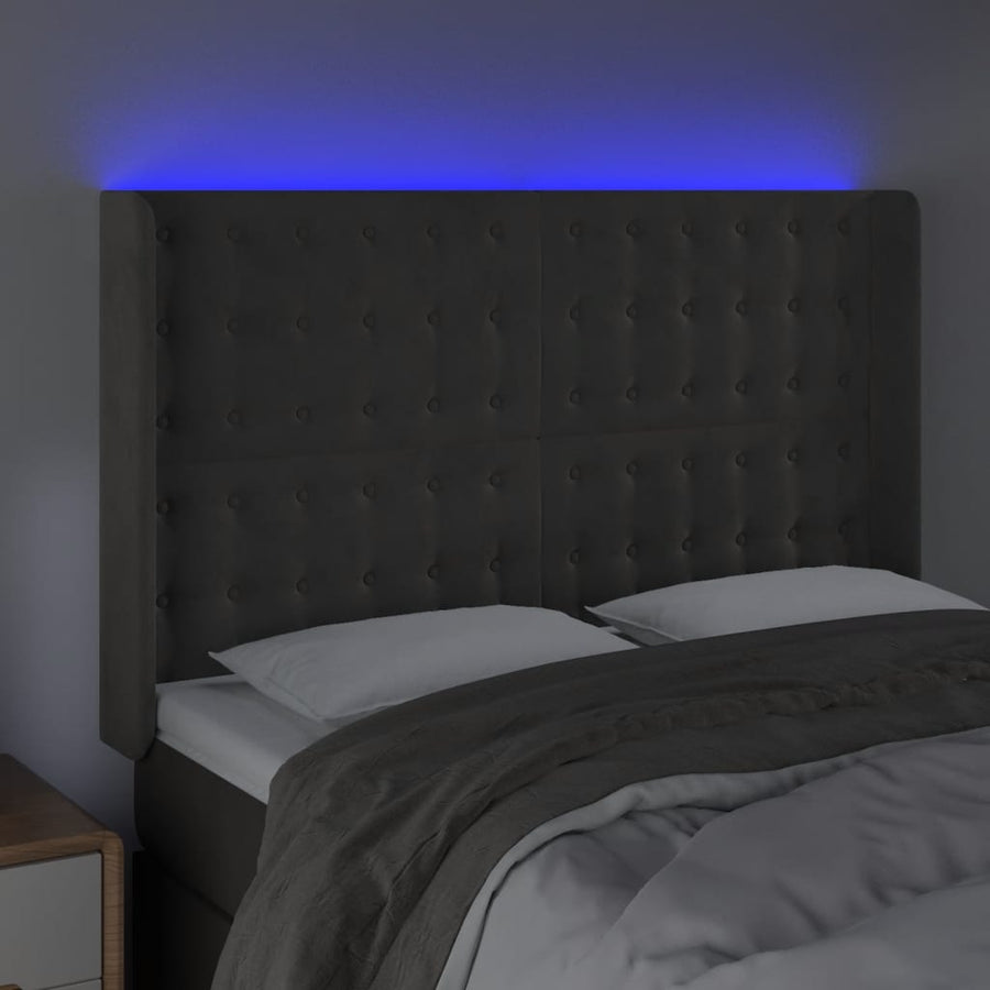 Hoofdbord Led Fluweel 1 147 x 16 x 118/128 cm Donkergrijs