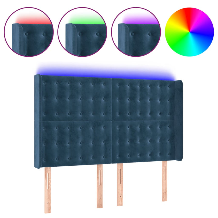 Hoofdbord Led Fluweel 147 x 16 x 118/128 cm