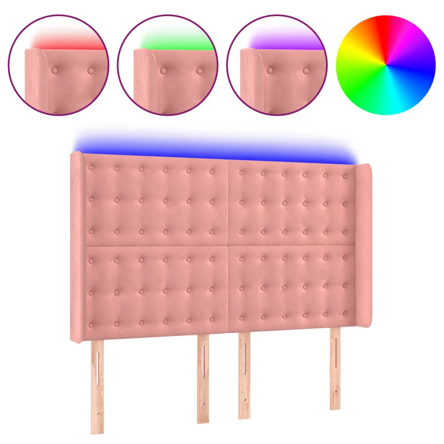 Hoofdbord Led Fluweel 1 147 x 16 x 118/128 cm Roze