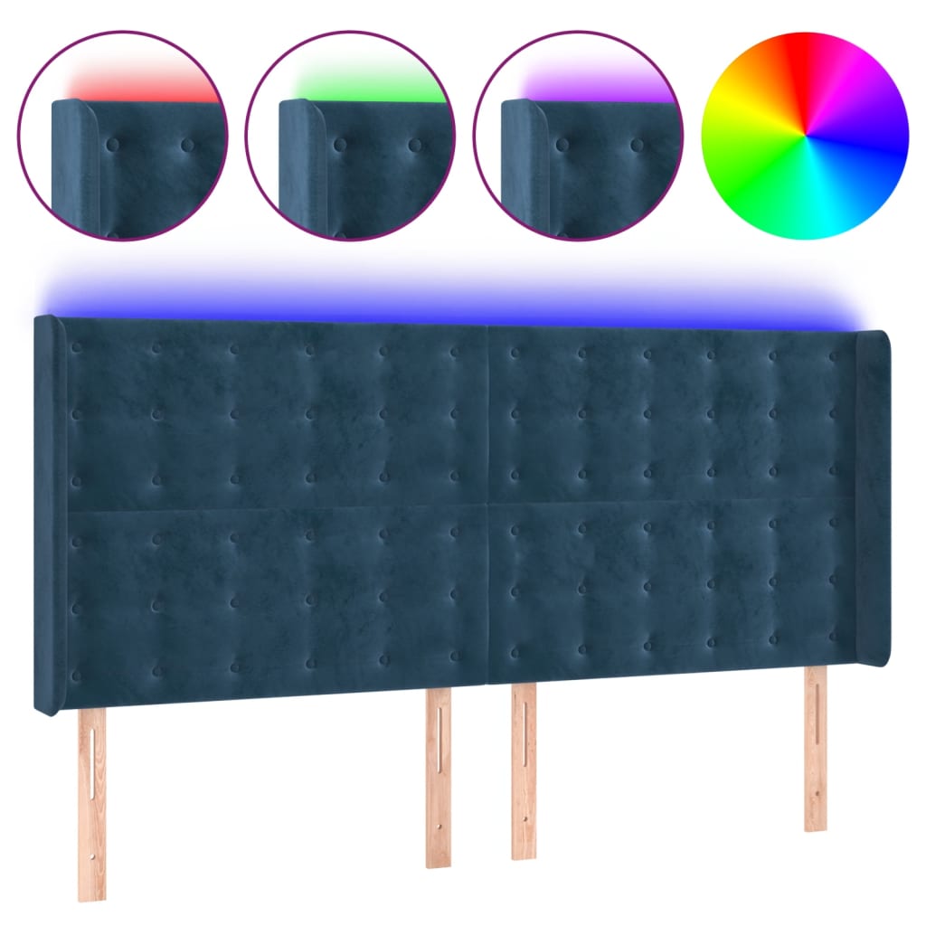 Hoofdbord Led Fluweel 1 163 x 16 x 118/128 cm Donkerblauw