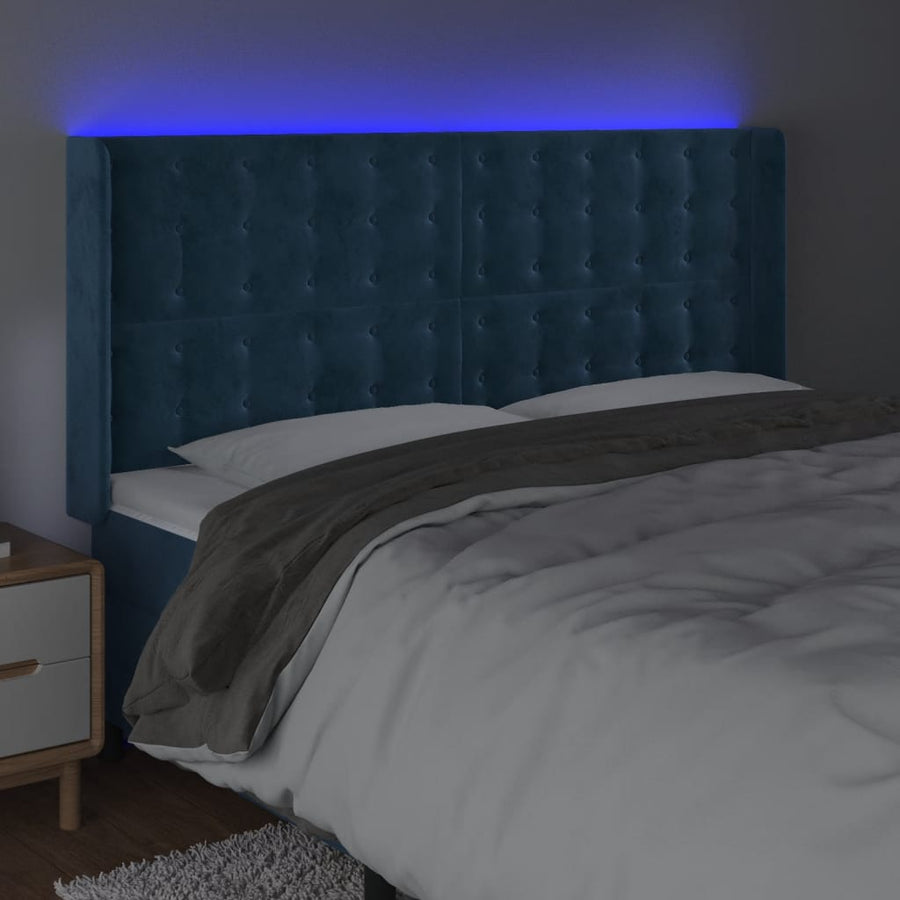 Hoofdbord Led 163X16X118/128 Cm Fluweel Donkerblauw