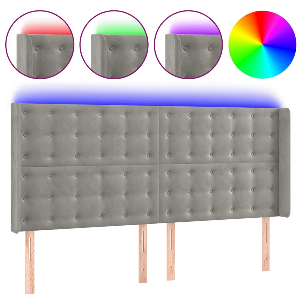 Hoofdbord Led 183X16X118/128 Cm Fluweel Lichtgrijs 183 x 16 x 118/128 cm