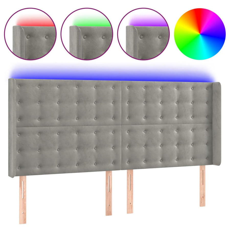 Hoofdbord Led 183X16X118/128 Cm Fluweel Lichtgrijs 183 x 16 x 118/128 cm