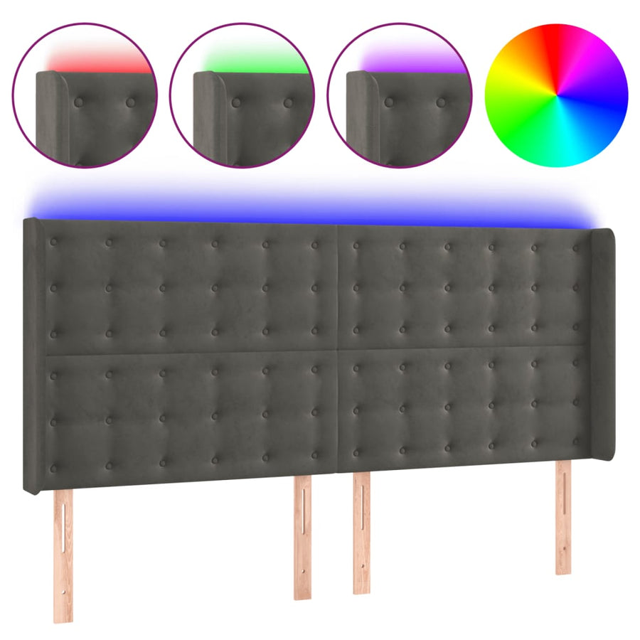 Hoofdbord Led 183X16X118/128 Cm Fluweel Donkergrijs 183 x 16 x 118/128 cm