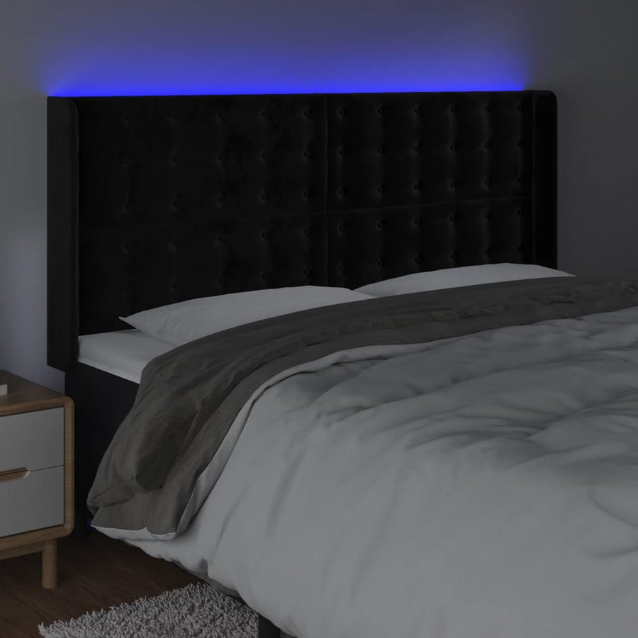 Hoofdbord Led Fluweel 183 x 16 x 118/128 cm Zwart