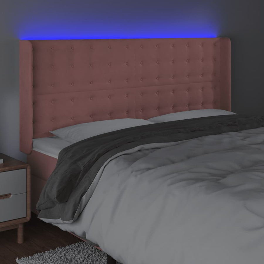 Hoofdbord Led 183X16X118/128 Cm Fluweel Roze 183 x 16 x 118/128 cm